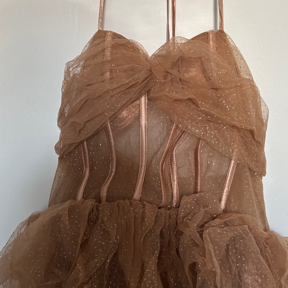 Chic Brown Ruffled Dress - Picture 2 of 7